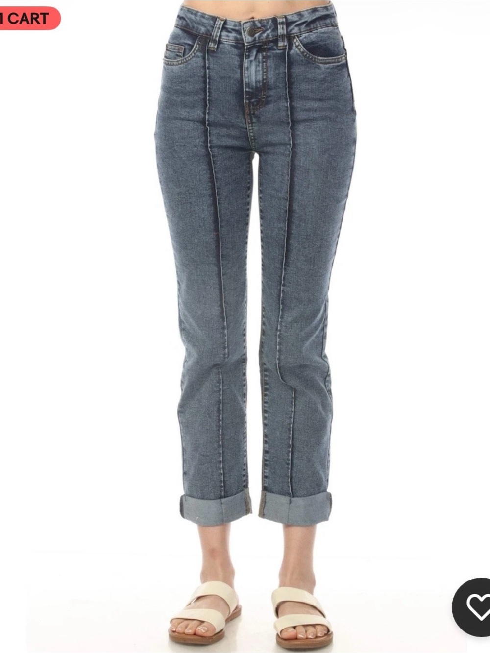 Charlie B Medium Blue Crop Pintuck Jeans with Cuff Hem size 0 - Picture 3 of 7